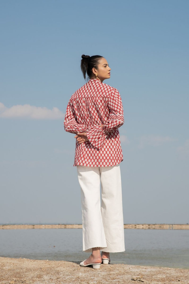 Red Lotus Blouson Top by Marche for women Worldwide