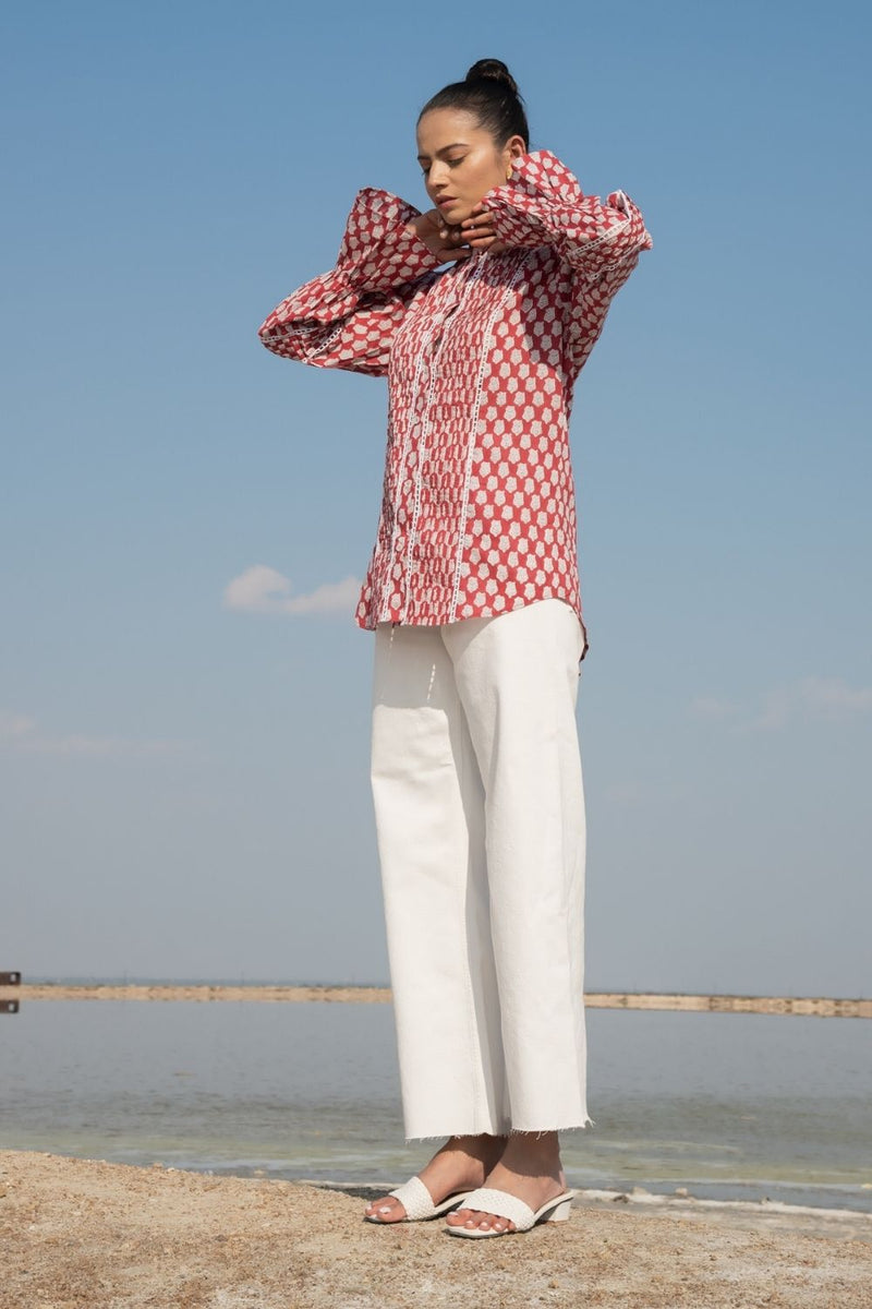 Red Lotus Blouson Top by Marche for women Worldwide
