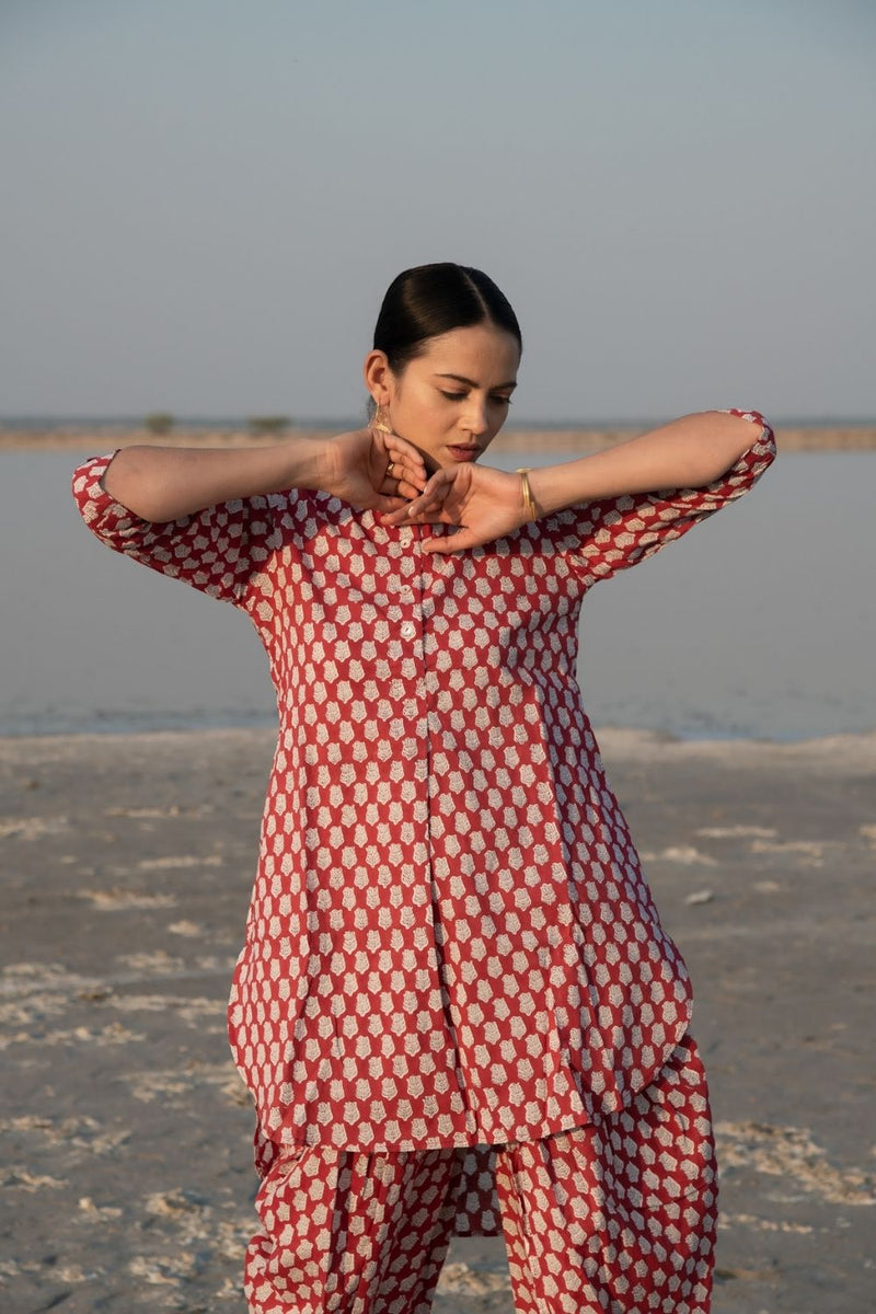 Red Lotus Dhoti Co-Ord Set Co-ord Set by Marche for women Worldwide