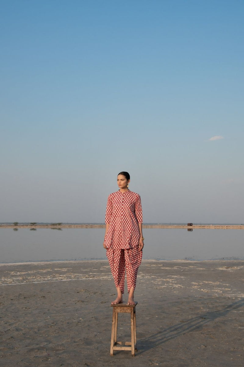 Red Lotus Dhoti Co-Ord Set Co-ord Set by Marche for women Worldwide