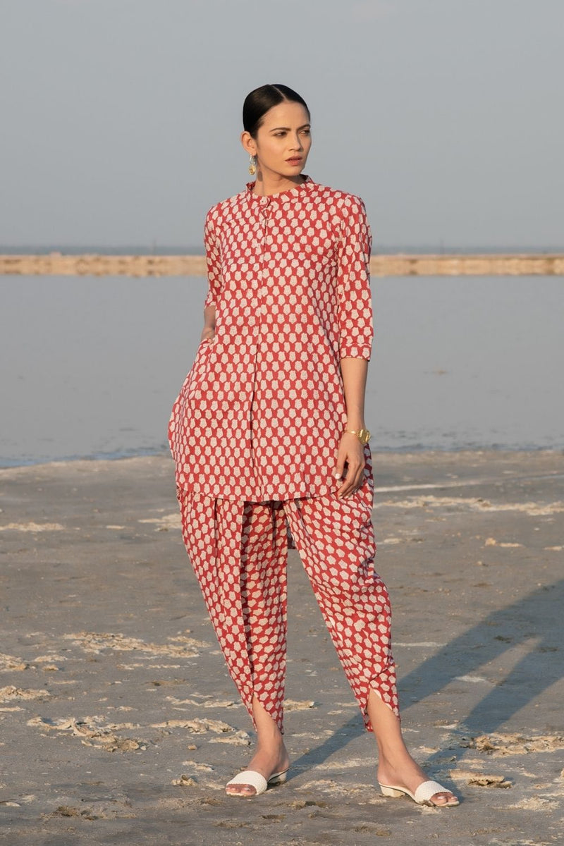 Red Lotus Dhoti Co-Ord Set Co-ord Set by Marche for women Worldwide
