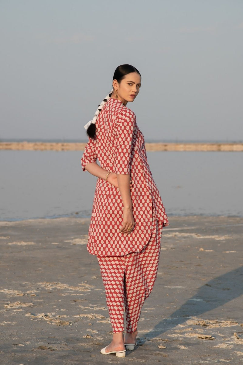 Red Lotus Dhoti Co-Ord Set Co-ord Set by Marche for women Worldwide