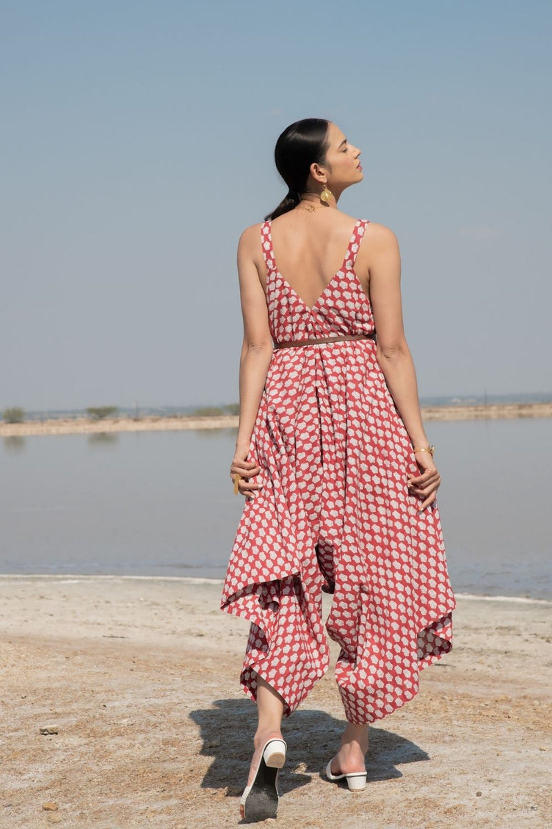 Red Lotus Drape Jumpsuit Fashion Marche