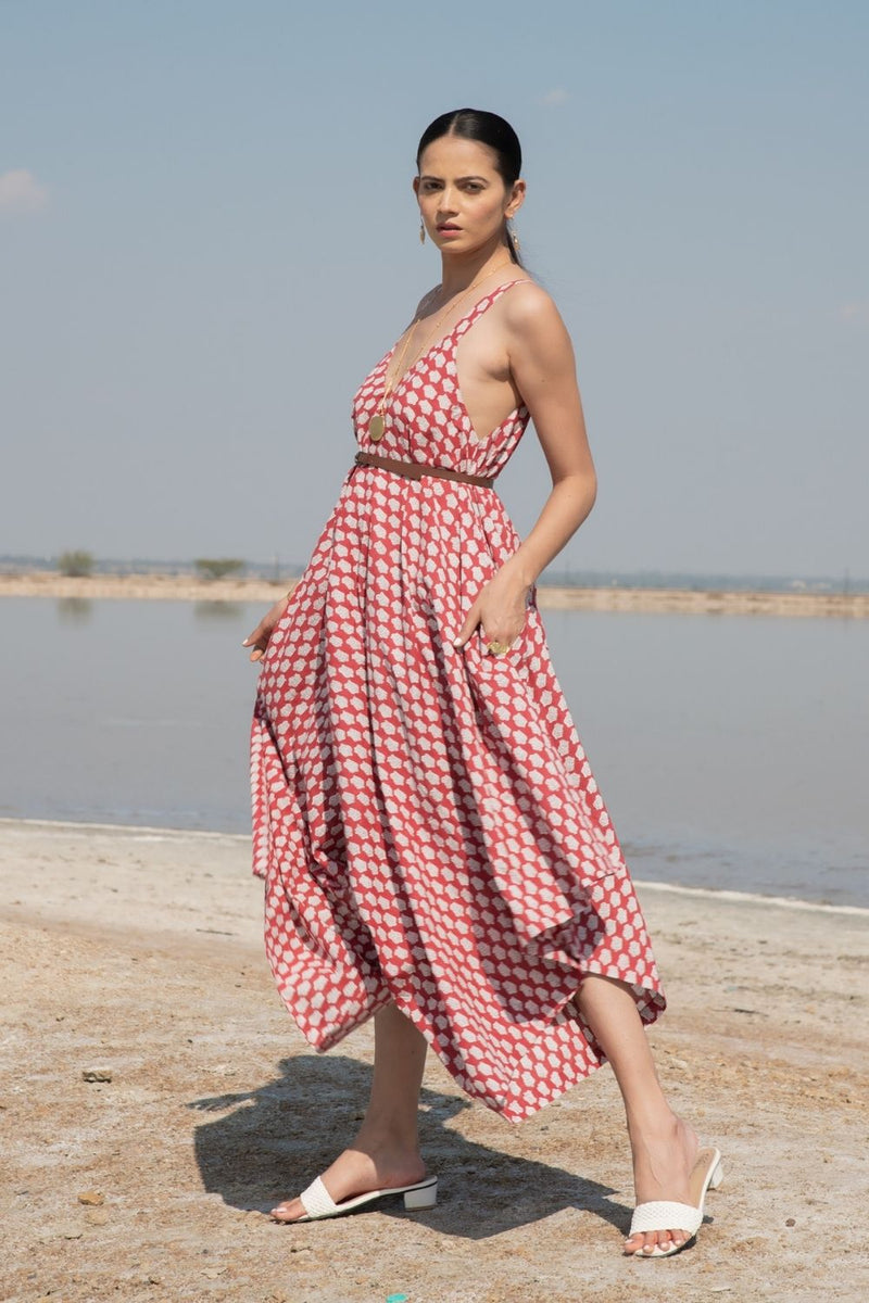 Red Lotus Drape Jumpsuit Fashion Marche