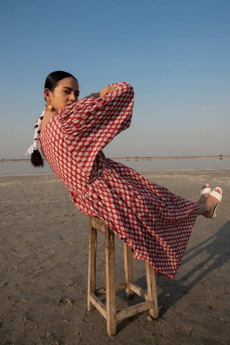 Red Lotus Gather Dress Top & Tunics,Dress by Marche for women Worldwide