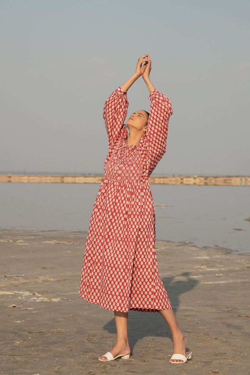 Red Lotus Gather Dress Top & Tunics,Dress by Marche for women Worldwide