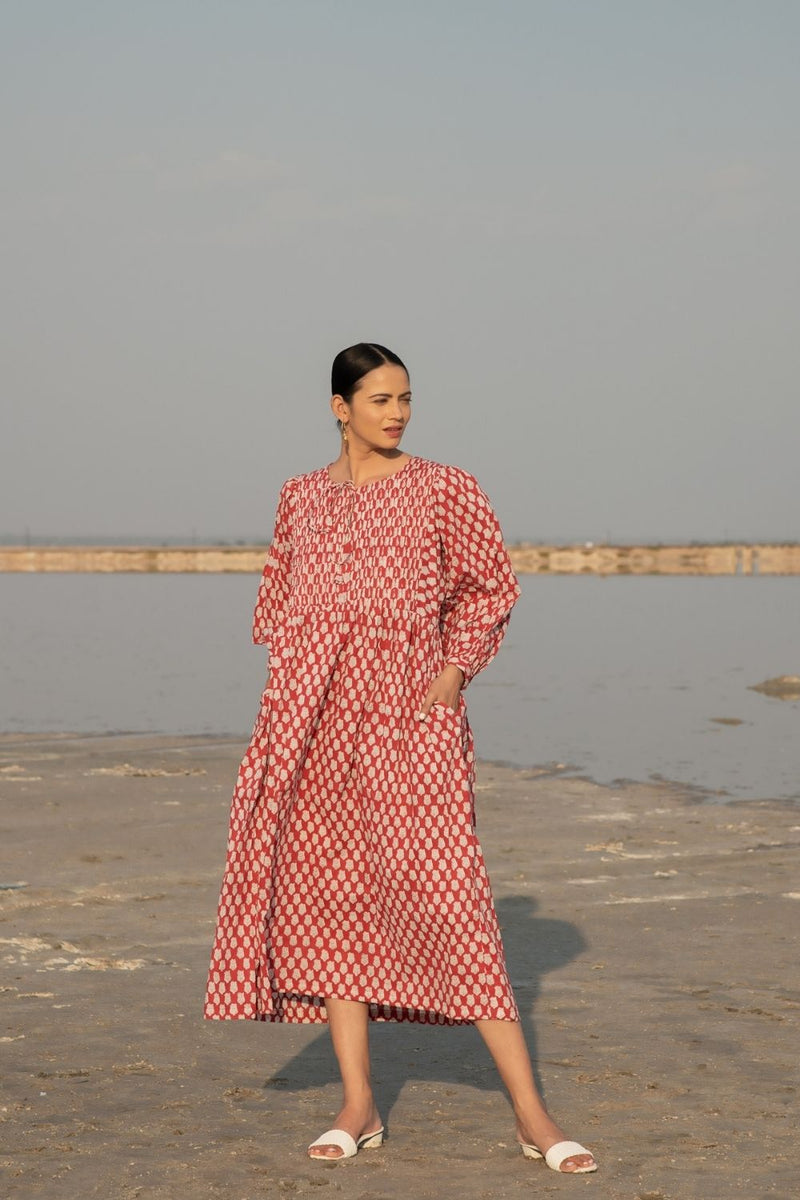 Red Lotus Gather Dress Top & Tunics,Dress by Marche for women Worldwide