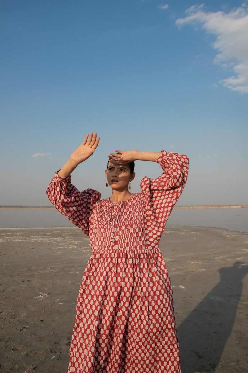 Red Lotus Gather Dress Top & Tunics,Dress by Marche for women Worldwide