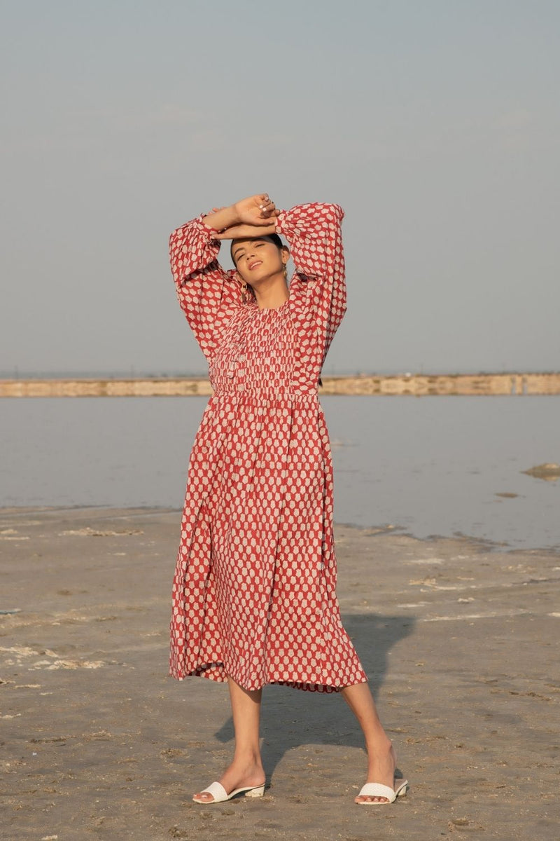 Red Lotus Gather Dress Top & Tunics,Dress by Marche for women Worldwide