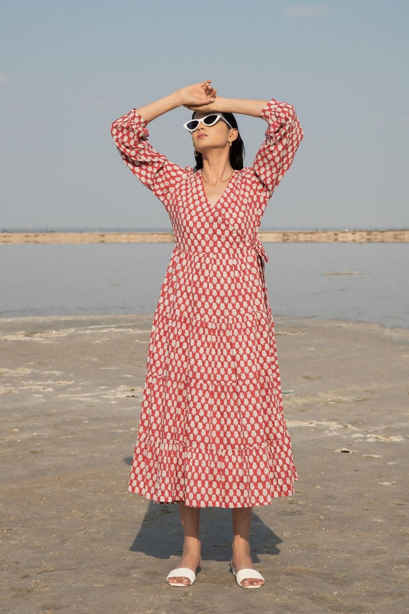 Red Lotus Tier Wrap Dress Top & Tunics,Dress by Marche for women Worldwide