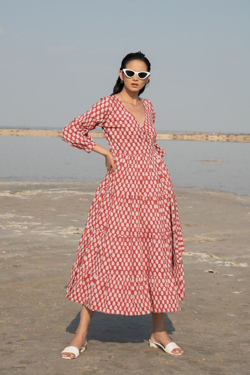 Red Lotus Tier Wrap Dress Top & Tunics,Dress by Marche for women Worldwide