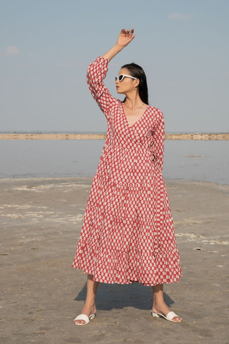 Red Lotus Tier Wrap Dress Top & Tunics,Dress by Marche for women Worldwide