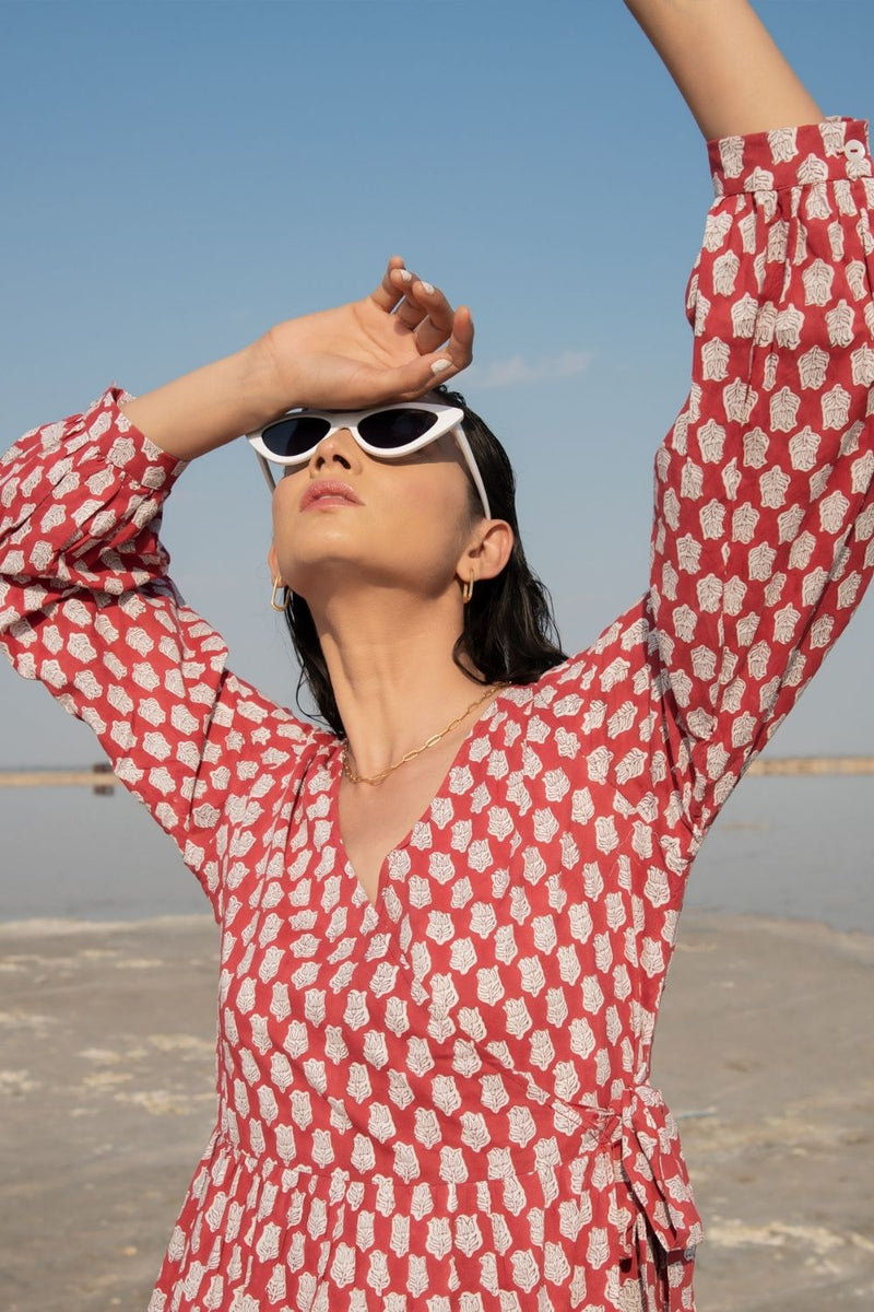Red Lotus Tier Wrap Dress Top & Tunics,Dress by Marche for women Worldwide