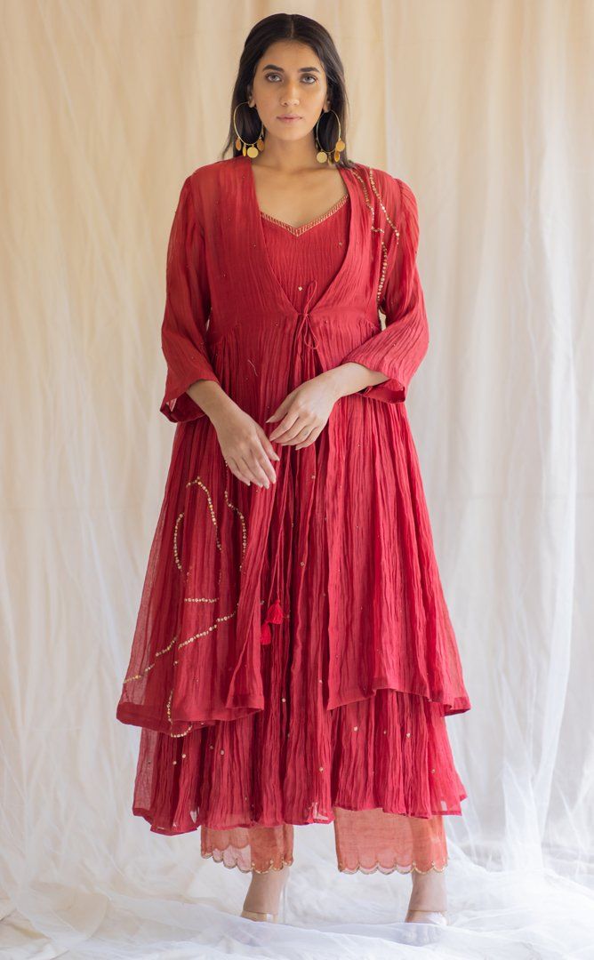 Red Nasim Jama and Shameez by Nirjara for women Worldwide