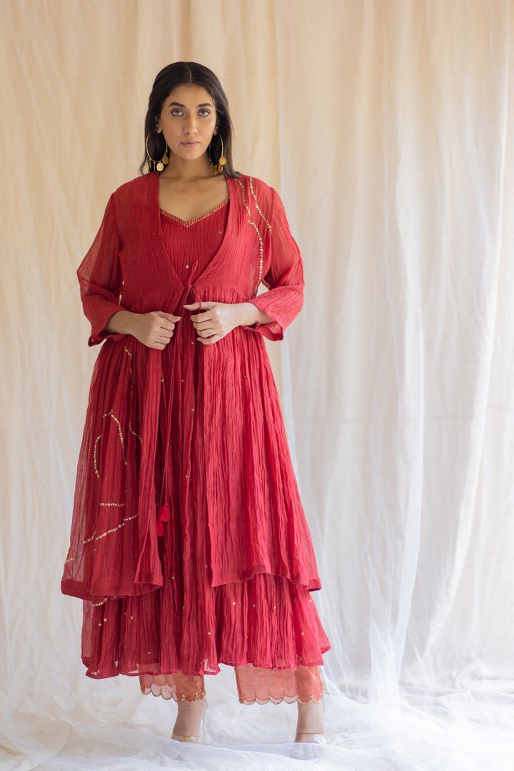 Red Nasim Jama and Shameez by Nirjara for women Worldwide