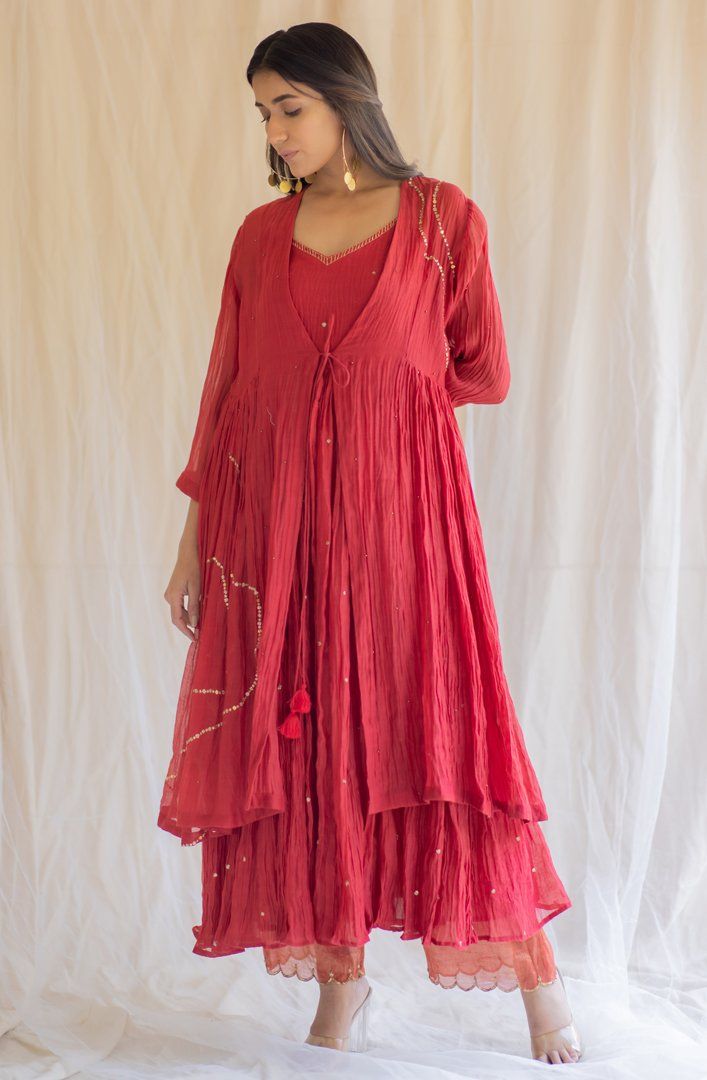 Red Nasim Jama and Shameez by Nirjara for women Worldwide