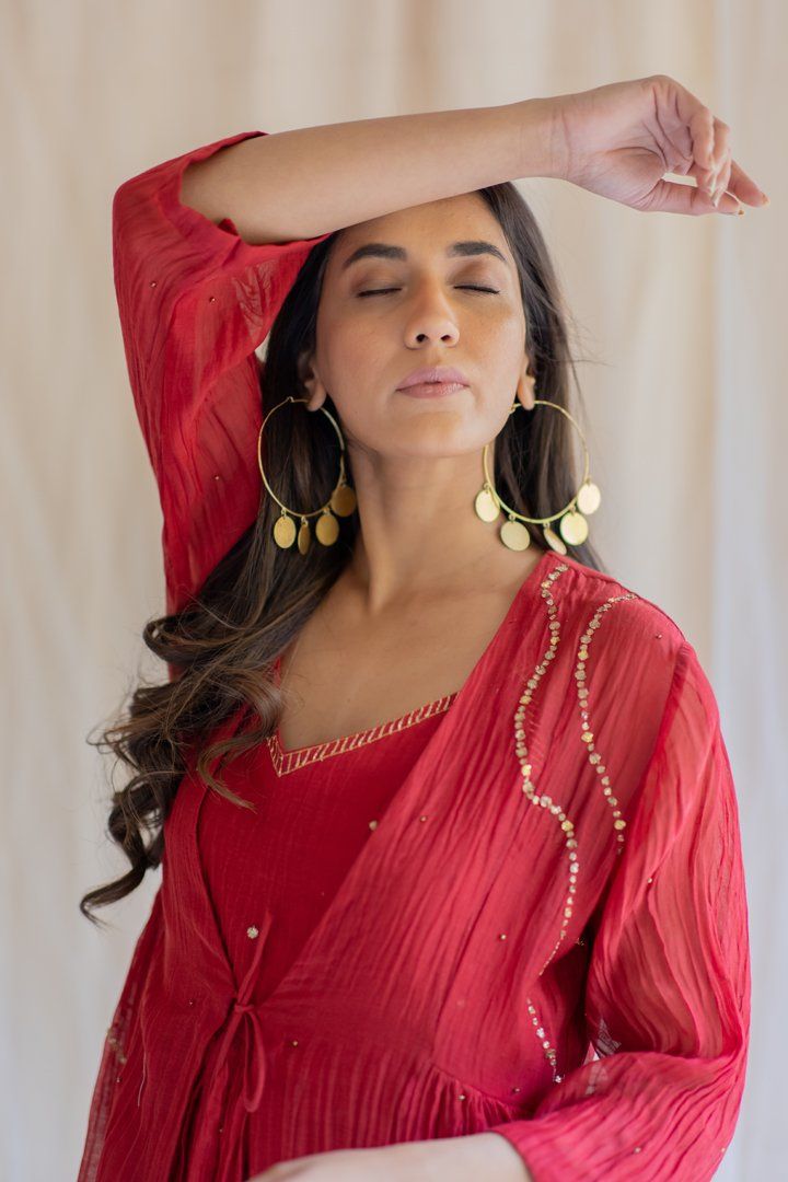 Red Nasim Jama and Shameez by Nirjara for women Worldwide