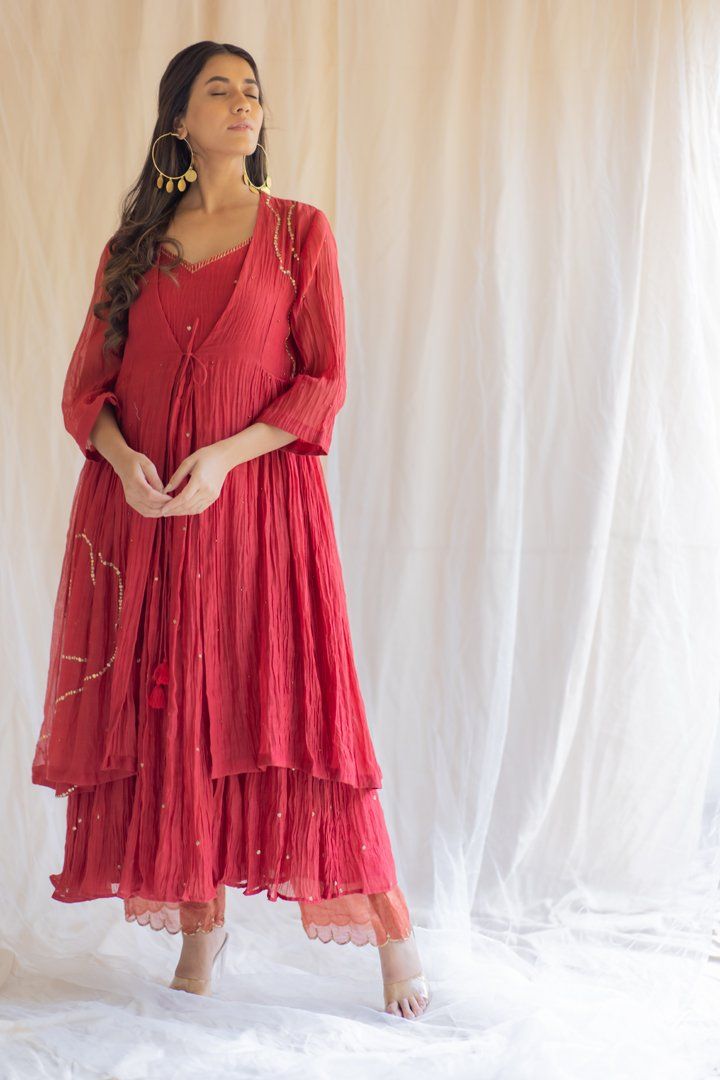 Red Nasim Jama and Shameez by Nirjara for women Worldwide
