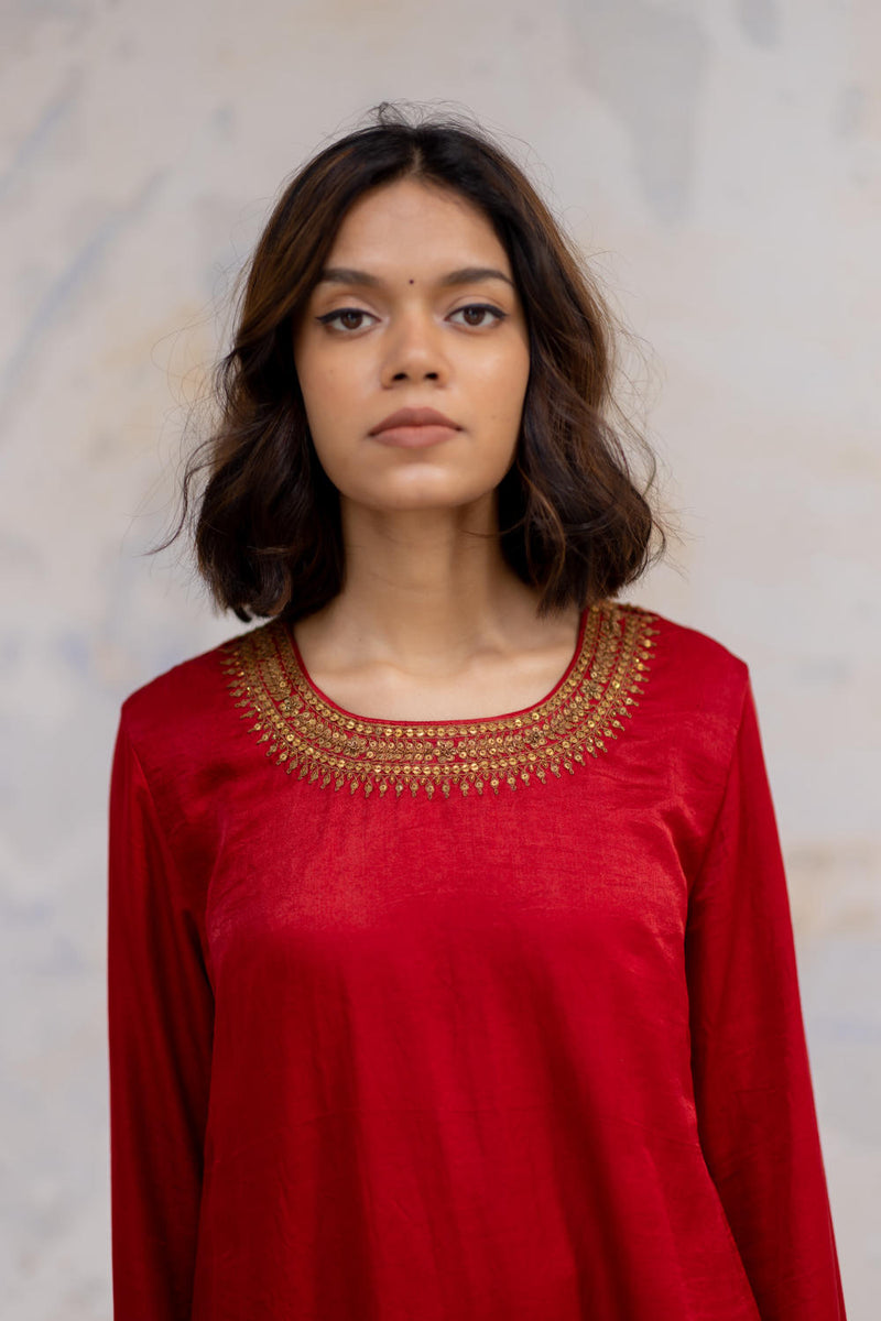 Red Zeenat Kurta Set Kurta Sets by Nirjara for women Worldwide