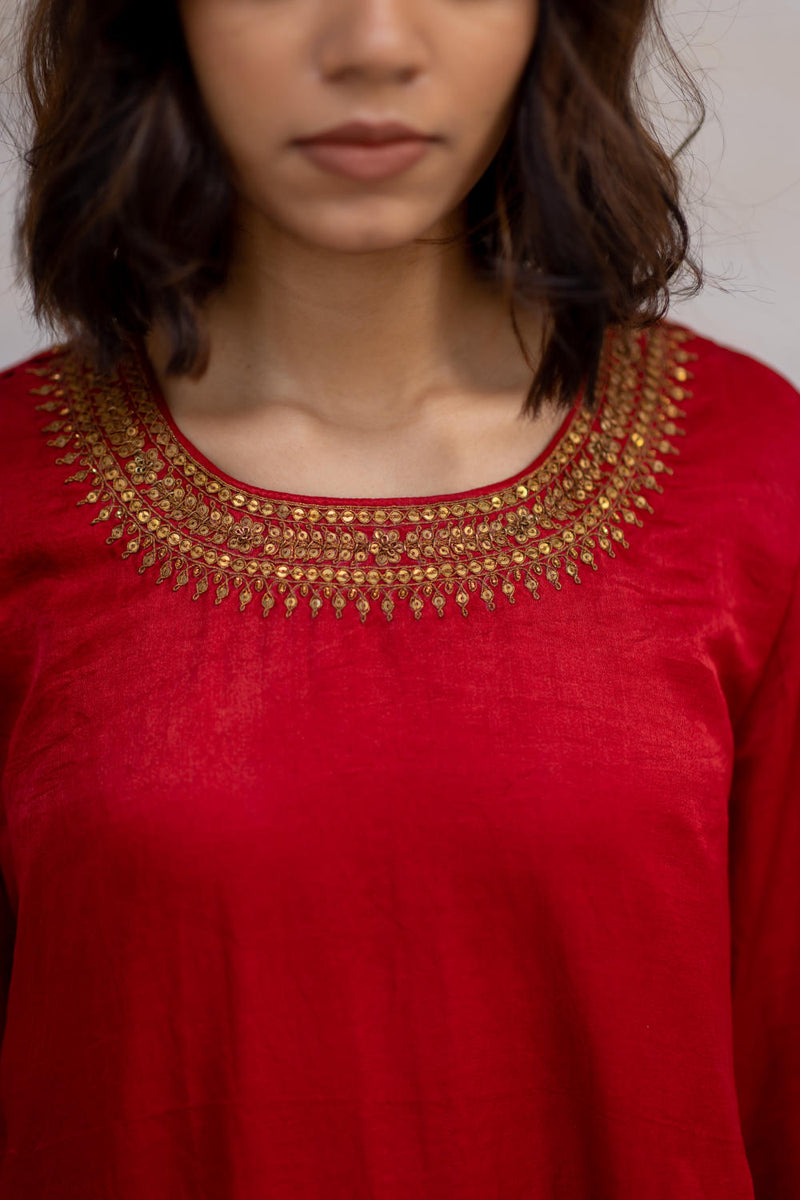 Red Zeenat Kurta Set Kurta Sets by Nirjara for women Worldwide