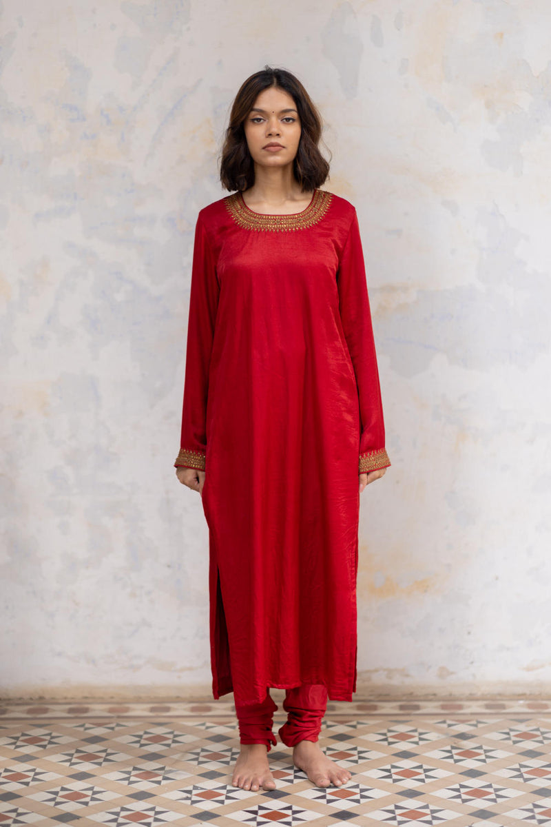 Red Zeenat Kurta Set Kurta Sets by Nirjara for women Worldwide