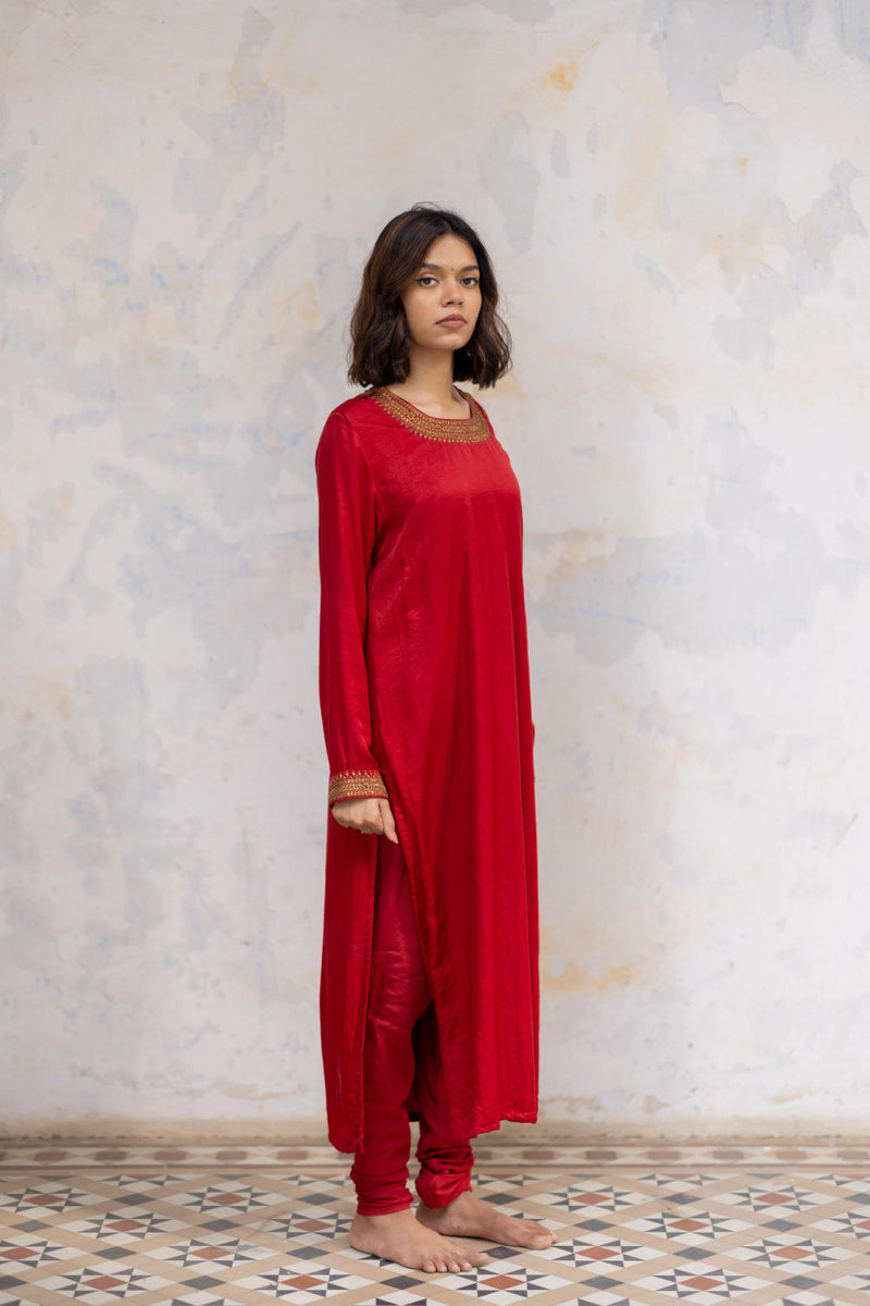 Red Zeenat Kurta Set Kurta Sets by Nirjara for women Worldwide