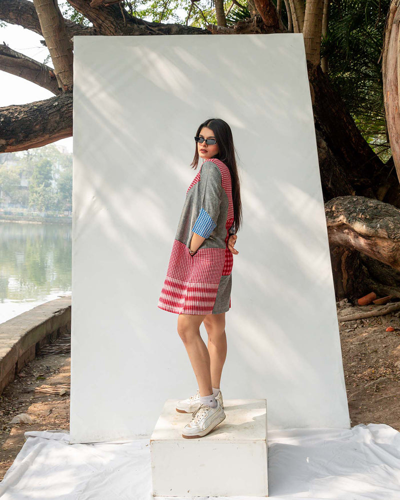 Colourblock Gamcha Dress gamcha dress by 145 East in red, blue for women Worldwide