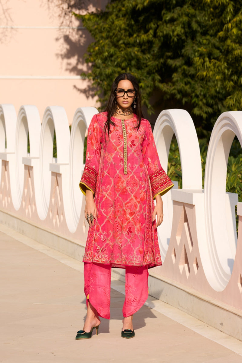 Retro Raani Candy Choga Style Kurta Set crepe kurta/kurta set by Rajiramniq in pink for women Worldwide