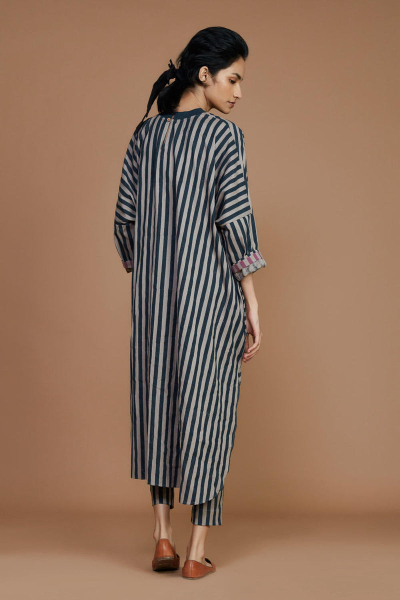 Ribbed Cowl Tunic Striped Grey Co-ord Set Co-ord Set,Dress by Mati for women Worldwide