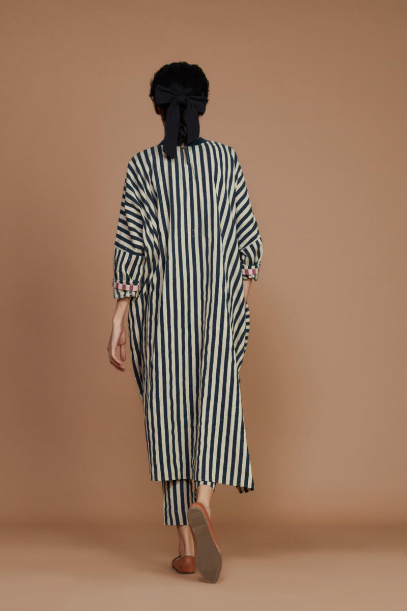 Ribbed Cowl Tunic Striped Ivory Co-Ord Set Co-ord Set,Dress by Mati for women Worldwide