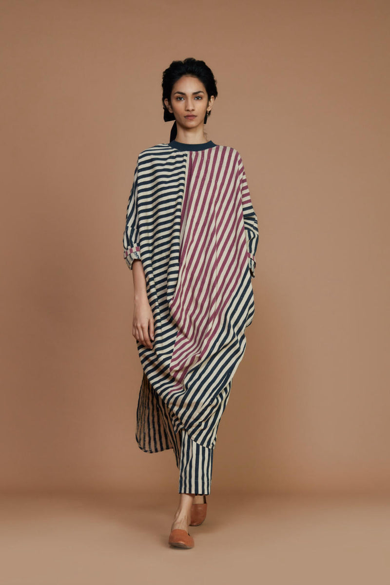 Ribbed Cowl Tunic Striped Ivory Co-Ord Set Co-ord Set,Dress by Mati for women Worldwide