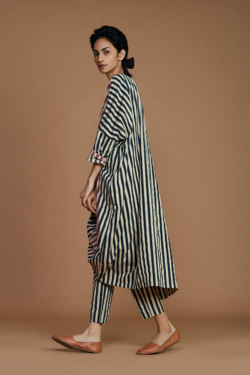 Ribbed Cowl Tunic Striped Ivory Co-Ord Set Co-ord Set,Dress by Mati for women Worldwide