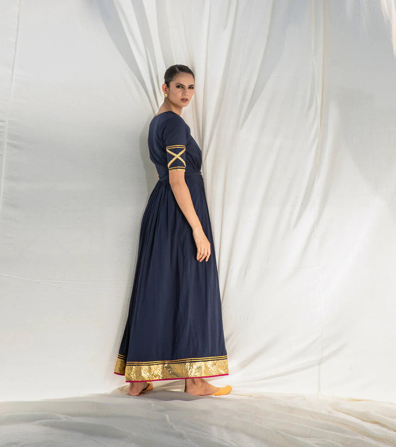 Rohma Pleated Gown Indo-Western Wear by Khara Kapas for women Worldwide