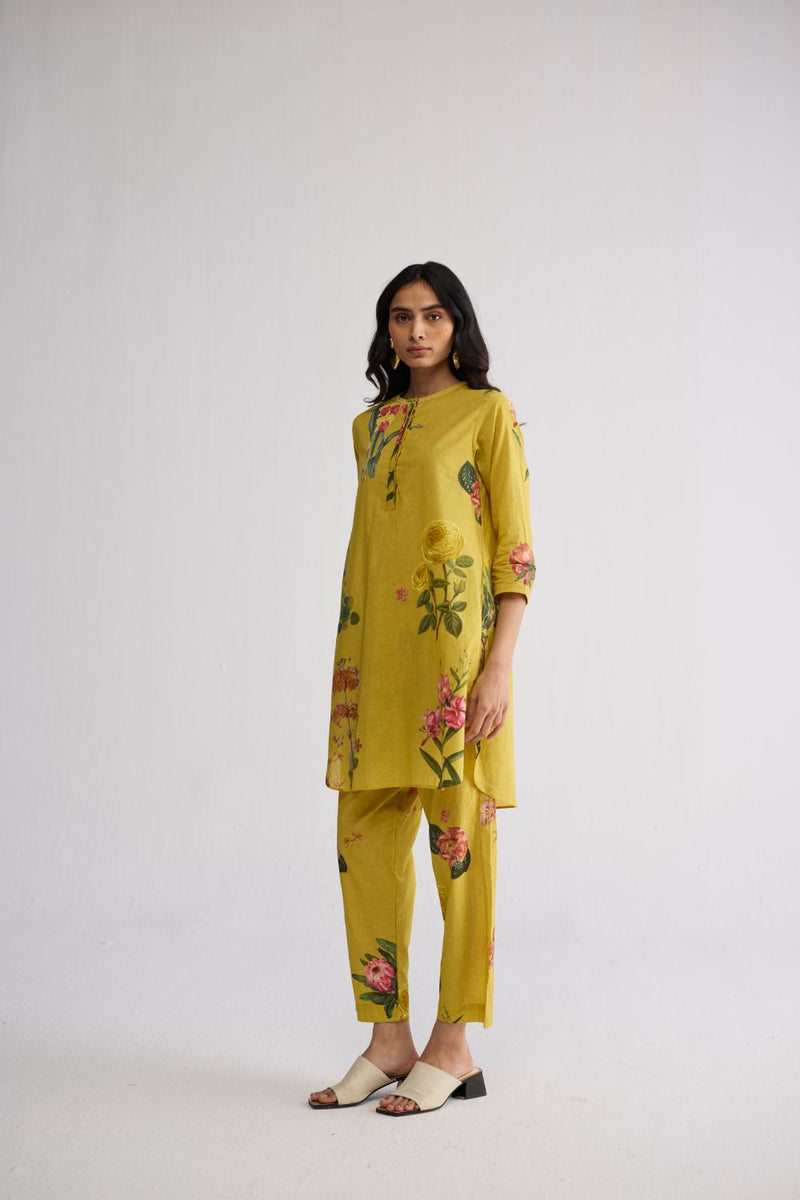 ROMY SHORT KURTA SET cotton cambric kurta/kurta set by YAM in yellow for women Worldwide