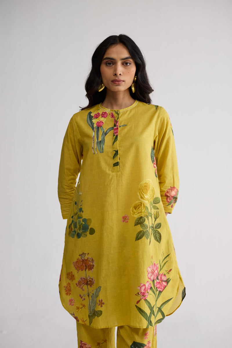 ROMY SHORT KURTA SET cotton cambric kurta/kurta set by YAM in yellow for women Worldwide