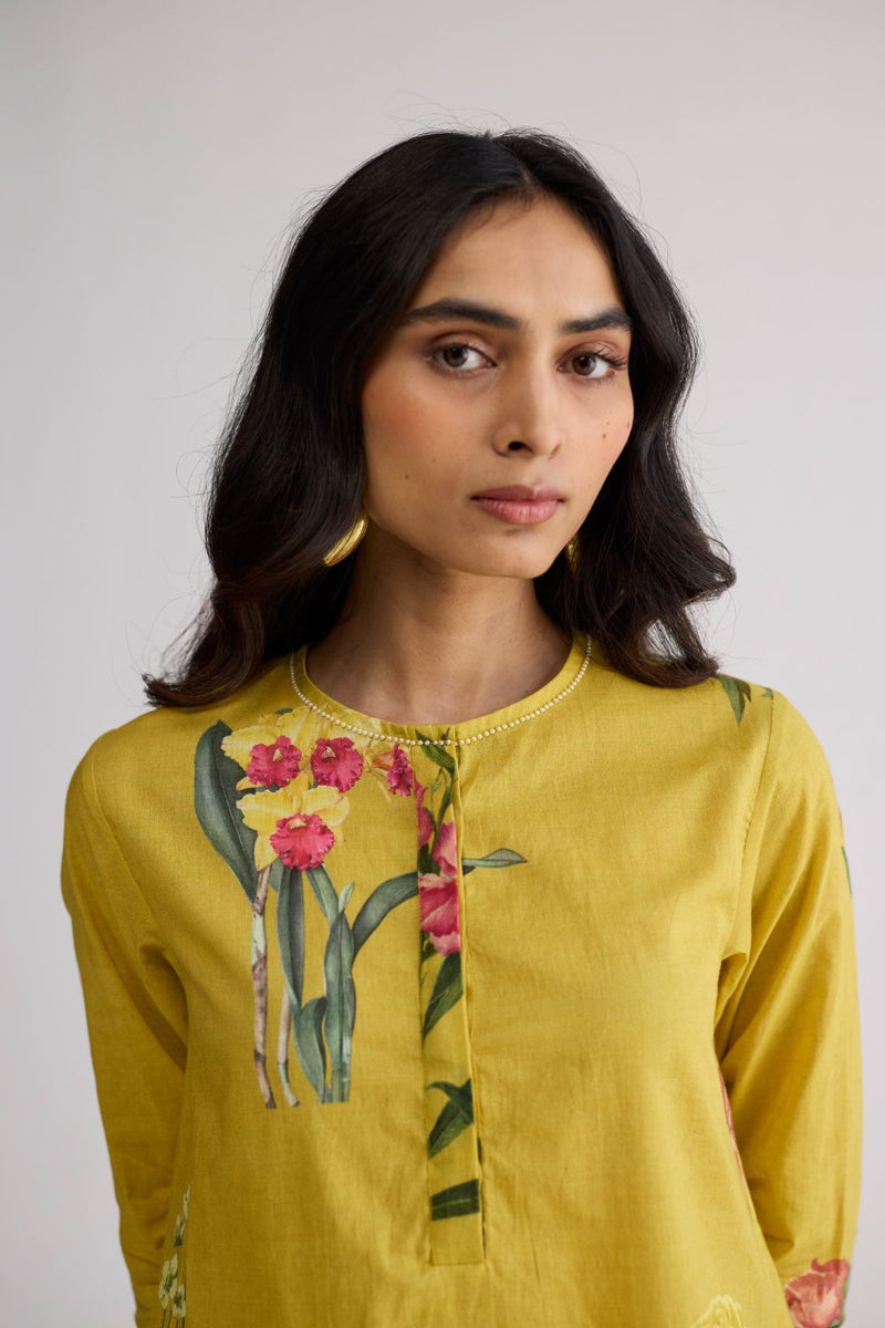 ROMY SHORT KURTA SET cotton cambric kurta/kurta set by YAM in yellow for women Worldwide