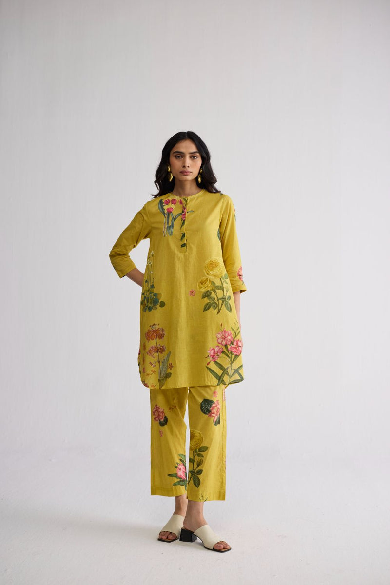 ROMY SHORT KURTA SET cotton cambric kurta/kurta set by YAM in yellow for women Worldwide