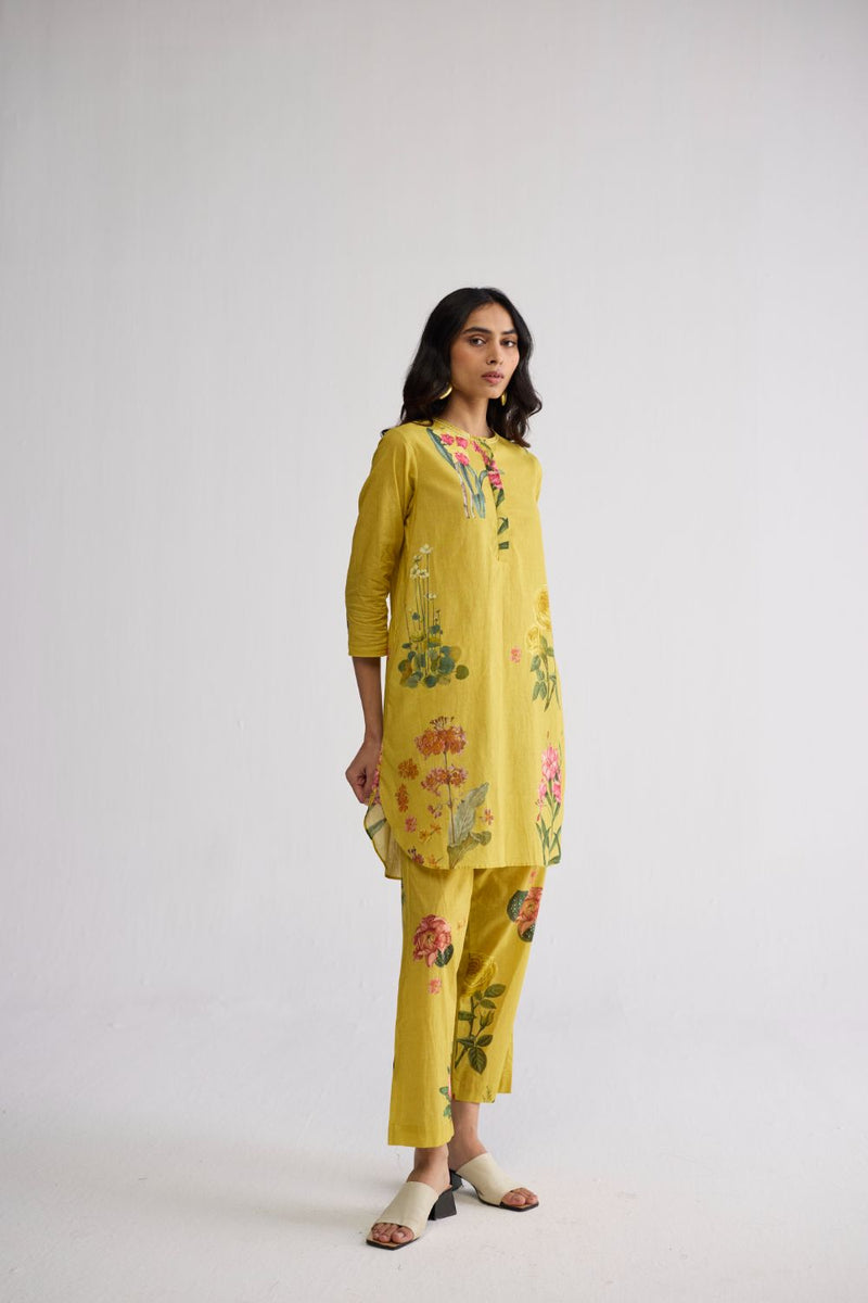 ROMY SHORT KURTA SET cotton cambric kurta/kurta set by YAM in yellow for women Worldwide