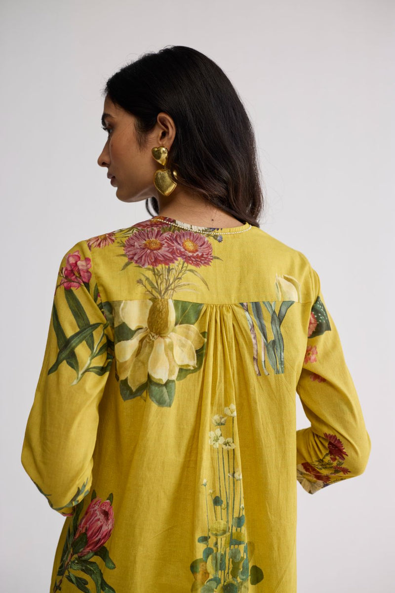 ROMY SHORT KURTA SET cotton cambric kurta/kurta set by YAM in yellow for women Worldwide