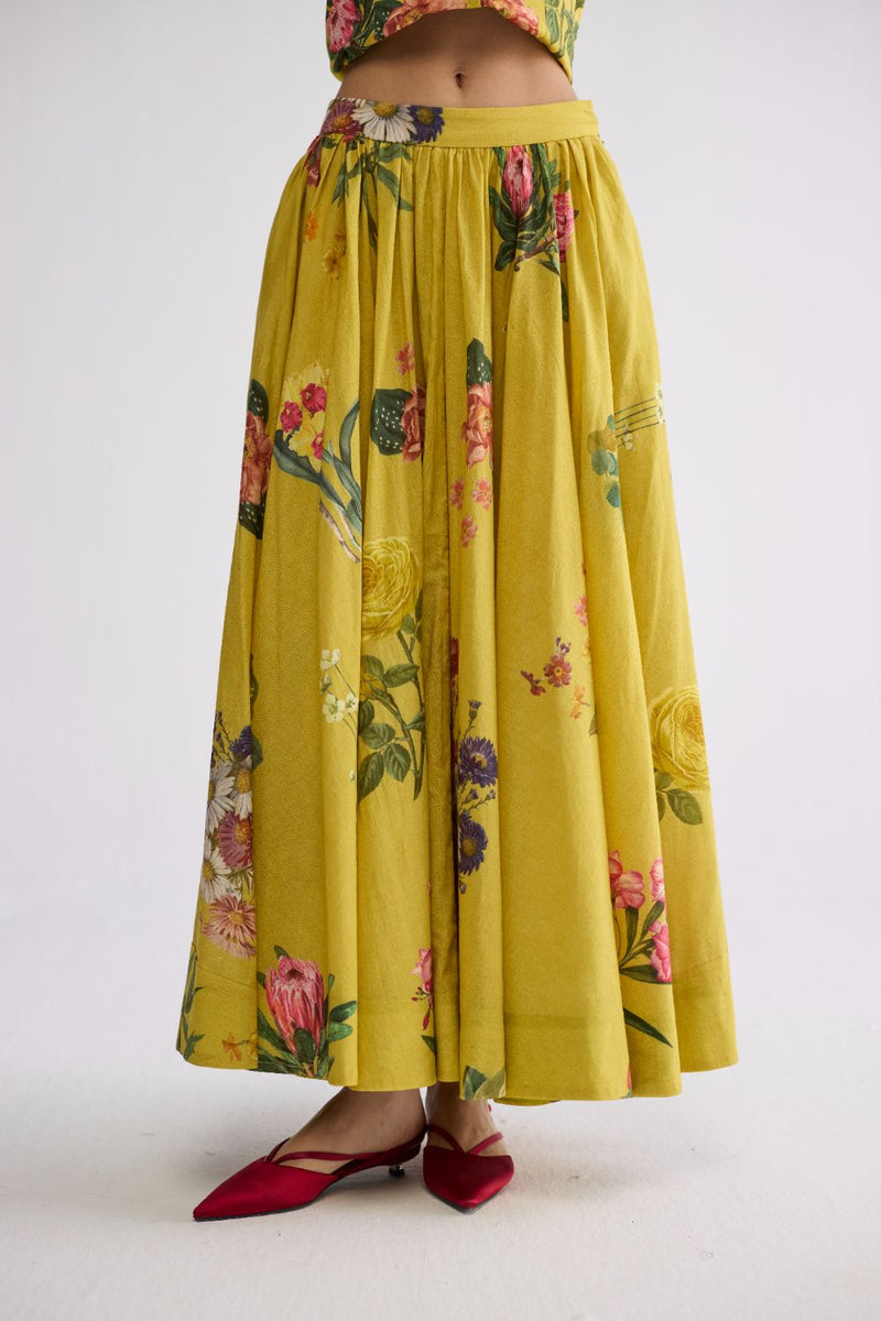 ROMY HALTERNECK WAISTCOAT & SKIRT SET cotton cambric co-ord set by YAM in yellow for women Worldwide