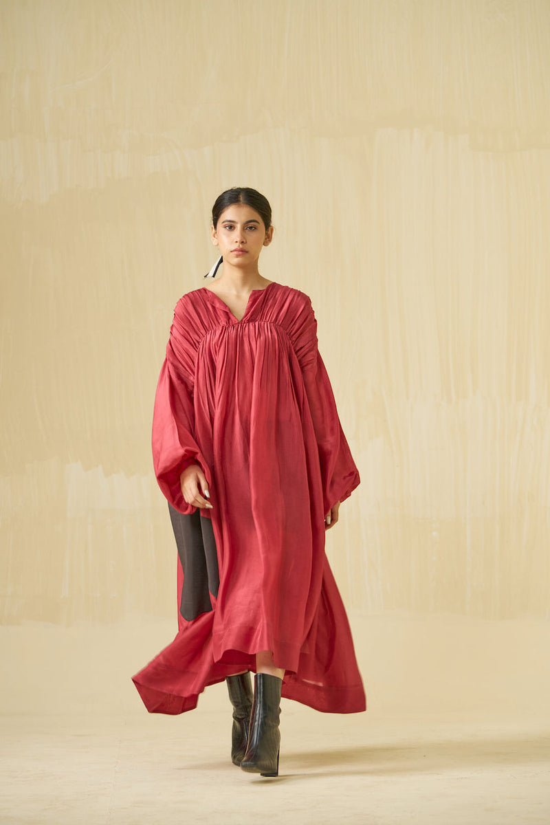 Rose Dress-Hibiscus + Dark Chocolate upada silk dress by Stoique in hibiscus, dark chocolate for women Worldwide