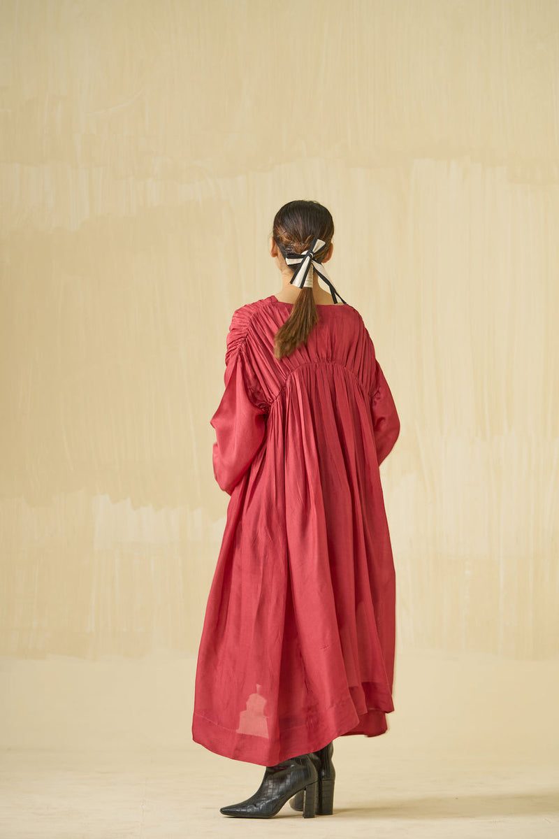Rose Dress-Hibiscus + Dark Chocolate upada silk dress by Stoique in hibiscus, dark chocolate for women Worldwide