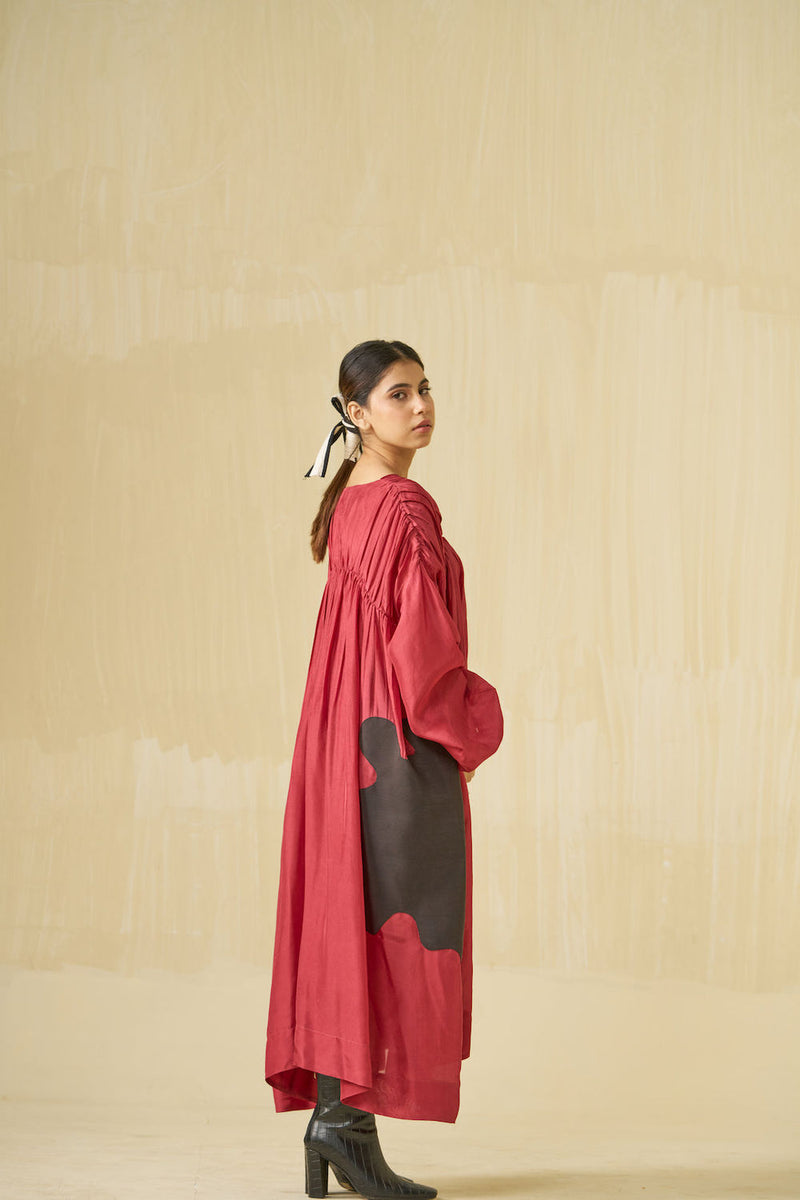 Rose Dress-Hibiscus + Dark Chocolate upada silk dress by Stoique in hibiscus, dark chocolate for women Worldwide