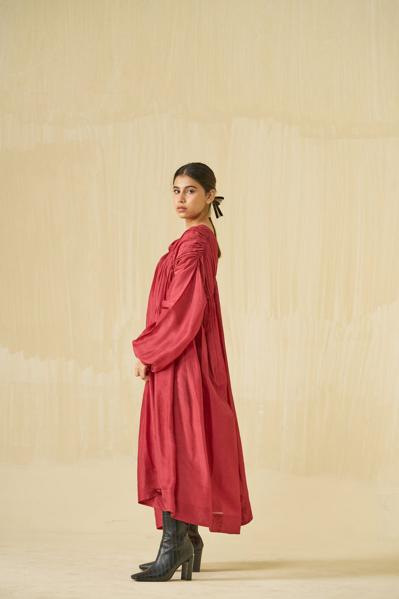 Rose Dress-Hibiscus + Dark Chocolate upada silk dress by Stoique in hibiscus, dark chocolate for women Worldwide