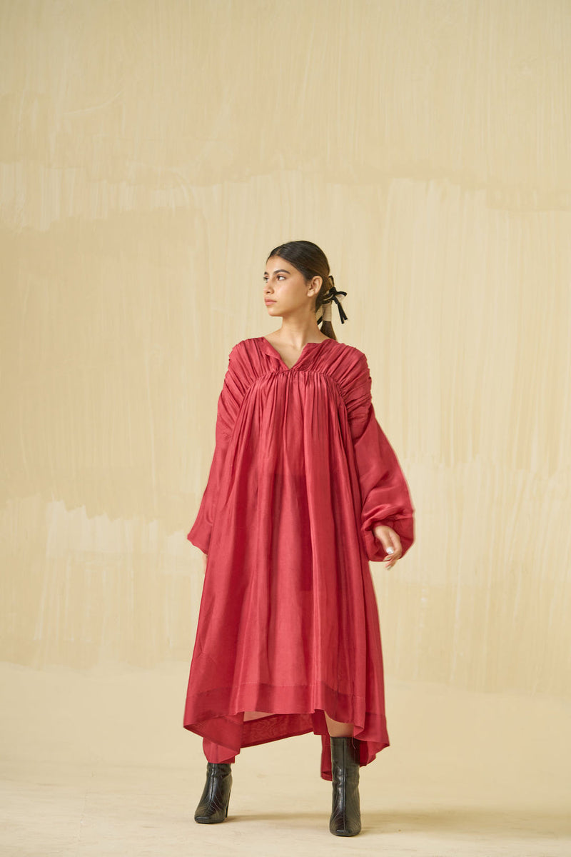 Rose Dress-Hibiscus + Dark Chocolate upada silk dress by Stoique in hibiscus, dark chocolate for women Worldwide