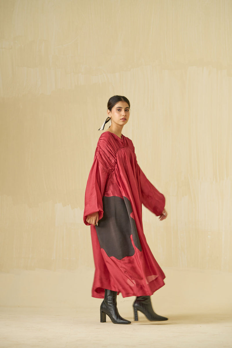 Rose Dress-Hibiscus + Dark Chocolate upada silk dress by Stoique in hibiscus, dark chocolate for women Worldwide