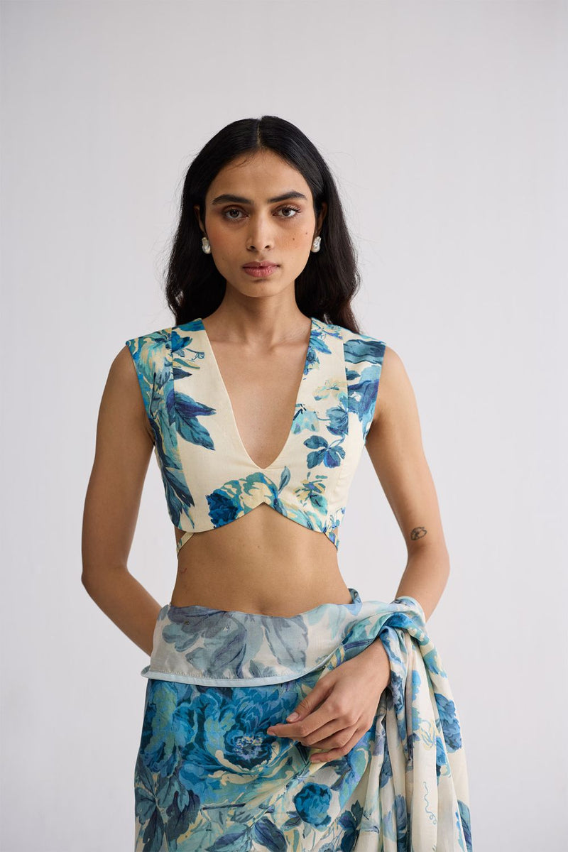 ROYAL PARADISE BLOUSE cotton cambric blouse by YAM in blue & white for women Worldwide
