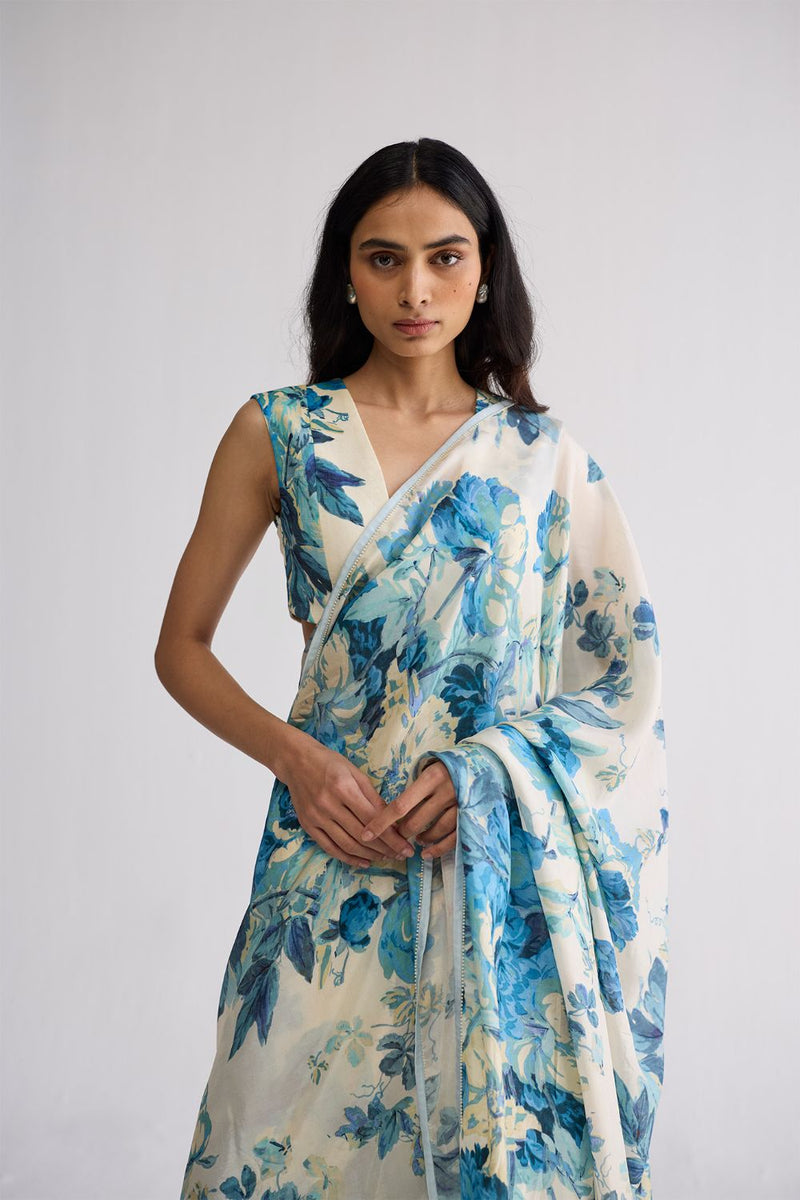 ROYAL PARADISE BLOUSE cotton cambric blouse by YAM in blue & white for women Worldwide