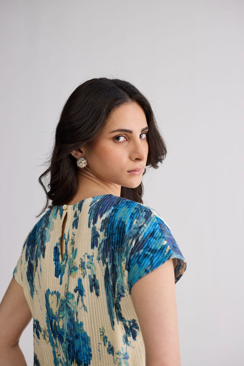 ROYAL PARADISE PINTUCKS DRESS cotton dress by YAM in blue & white for women Worldwide