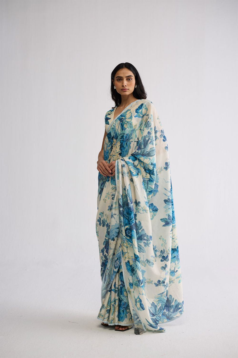 ROYAL PARADISE SILK SAREE silk saree by YAM in blue & white for women Worldwide